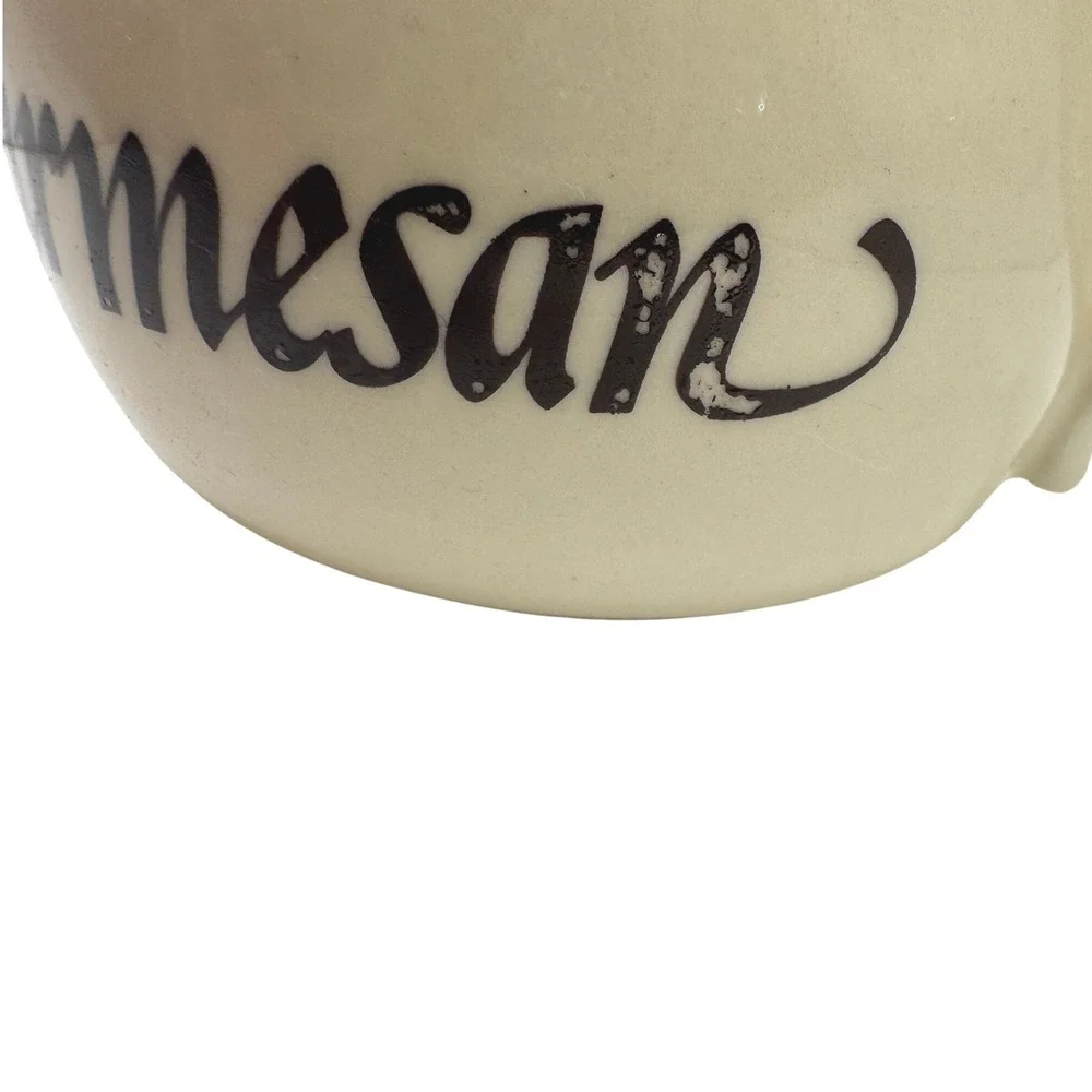 Vintage‎ Ceramic Parmesan Cheese Shaker Dispenser Cream with Brown Script Accent